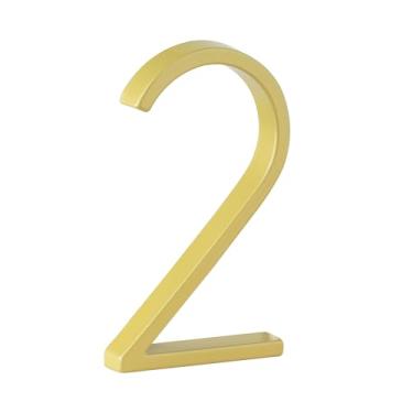 Imagem de HASWARE Placa de número de casa flutuante: Sinalização de porta moderna de 12,7 cm - Impressionante para números de endereço residencial de rua (2, dourado)