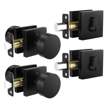 Imagem de Leydebong Conjunto de 2 maçanetas de porta de entrada com chave e fechadura de cilindro único, conjunto de segurança para porta externa e frontal, fechaduras de porta de entrada com chave com fecho