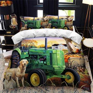 Imagem de Conjunto de cama de trator, animais de fazenda, caminhão, trator, veículos, conjunto de capa de edredom para meninos e meninas (cães, solteiro)