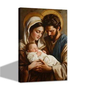 Imagem de CCWACPP Arte de parede da Sagrada Família São José e Virgem Maria Jesus Pintura Cristã Impressões em Tela Imagens Católicas Emolduradas Igreja Sala de Oração Decoração de Casa (30,5 cm x 45,7 cm)