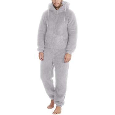 Imagem de Macacão Pijama Masculino De Inverno Longo Inverno Quente Pelúcia Geral Sono Geral Zip Teddy Fleece Onesie Pyjamas, Black, XXL