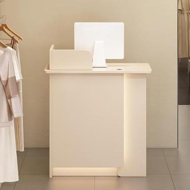 Imagem de Balcão De Recepção Com Luzes Led, Mesa De Escritório Frontal Aberta Moderna Com Gaveta Com Fechadura E Armário De Porta, Balcão De Checkout De Varejo, White, 80x45x95cm