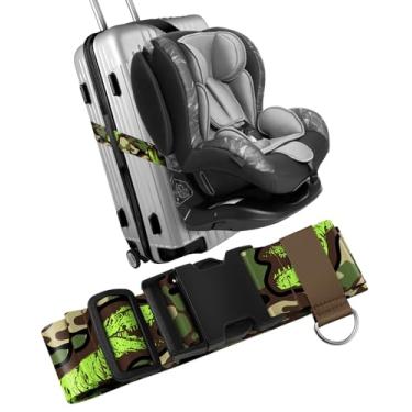 Imagem de Slohif Alça de bagagem de assento de carro para mala - Cinto de viagem para assento de carro com fivela anexar para carregar bagagem desenho animado aeroporto carrinho alça ajustável, dinossauro
