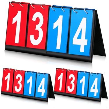 Imagem de Hiboom 3 peças de placar portátil marcador de pontuação 4 flipper digital portátil de mesa para basquete, futebol, tênis, vôlei, cornhole, jogos esportivos, atividades em sala de aula