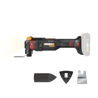 Imagem de Worx Multiferramenta oscilante sem fio Nitro 20V com ângulo de oscilação de 5°, tecnologia VibraFree, design de corpo fino, apenas ferramenta, 23 peças de acessórios com bolsa de transporte, WX698L.9