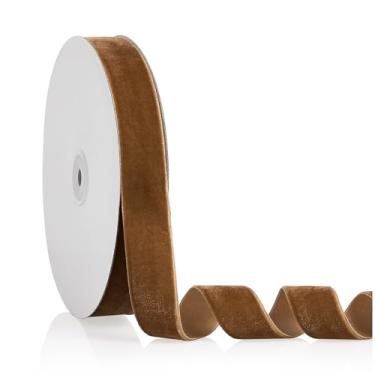 Imagem de Fita de veludo cáqui escuro 2,5 cm x 20 metros, fita de Natal perfeita para decoração de guirlanda de árvore de Natal, enfeites de artesanato artesanal, embrulho de presente e fabricação de laços