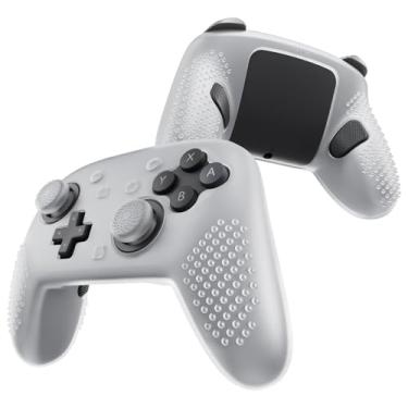 Imagem de PlayVital Capa de silicone para controle Nintendo Switch 2 Pro – Edição cravejada 3D Capa protetora antiderrapante para Switch 2 Pro com tampa de botão traseiro e alças de polegar - Branco