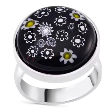 Imagem de Compre LC Anel de flor de aço inoxidável de vidro multicolorido, estilo murano, para mulheres, joias, presentes de aniversário, 6, Metal, vidro murano