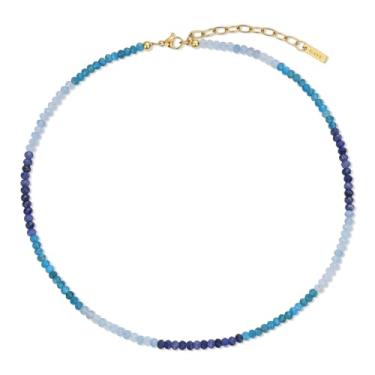 Imagem de GAVU Colar para mulher com pedras naturais, colar de contas de cristais naturais para mulher verde / azul, 40+5cm, Pedra, Água-marinha Sodalita