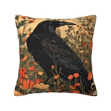 Imagem de Keebik Capa de almofada com estampa artística de corvo místico William Morris, abstrata, vintage, floral, veludo, design de veludo, decoração de casa, arte déco, capa de almofada para cama, sofá, sala