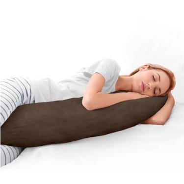 Imagem de Travesseiro De Corpo 135x48 cm + Capa Com Zíper Removivel Camurça Macio Cores (Tabaco)