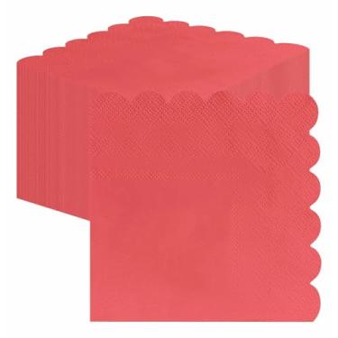 Imagem de SietDESEO 50 guardanapos vermelhos de 3 camadas, descartáveis, dobrados, 13 x 12 cm, guardanapos de coquetel recortados, guardanapo de papel para jantar, casamento, aniversário, festa de Natal