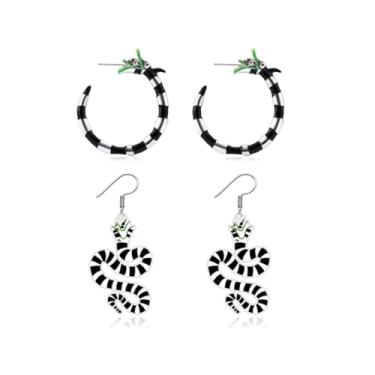 Imagem de 2 pares de brincos de Halloween para mulheres, coral, cobra, besouro, cobra, brincos, cosplay, acessórios de festa, Zinco, Sem pedra preciosa
