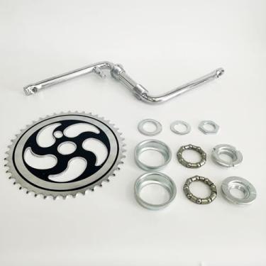 Imagem de DONSP1986 Kit de manivela de pedal de 5 cm de largura, manivela de uma peça, para motor de 2 tempos, bicicleta motorizada a gás 48cc/66cc/80cc (preto-prata, 44 dentes)