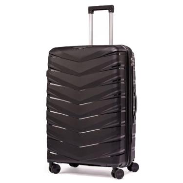 Imagem de Mala De Viagem Média 23Kg Polipropileno Rodas Duplas 360 Fibra Rígida Leve Resistente Tamanho M Para Despachar (PRETO, MÉDIA)