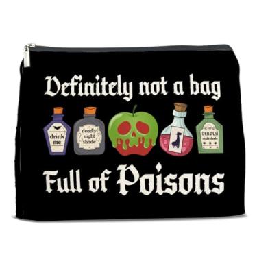 Imagem de Nurawo Bolsa de maquiagem de bruxa, bolsas de cosméticos para mulheres apaixonadas por veneno Halloween bolsa de maquiagem preta bruxa com zíper bolsa organizadora de higiene pessoal de viagem