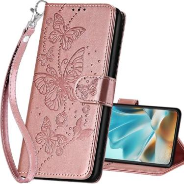Imagem de Capa carteira para Motorola Moto Edge 2025, capa flip com suporte para mulheres e homens, capa de telefone de couro PU adequada para Moto Edge 60 Fusion/Edge 60 [ouro rosa borboleta]