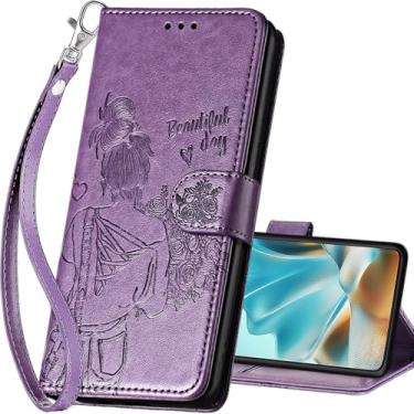 Imagem de Capa carteira para Motorola Moto Edge 2025, capa flip com suporte para mulheres e homens, capa de telefone de couro PU adequada para Moto Edge 60 Fusion/Edge 60 [Roxo-Girl]