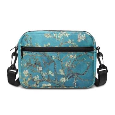 Imagem de Jolamirel Bolsas transversais femininas Vincent Van Gogh Art Bolsa transversal, pintura Claude Monet bolsa de ombro pequena para câmera, Flor de amêndoa