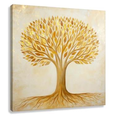 Imagem de Árvore da Vida Arte de Parede Harmonia Dourada Impressão em Tela Imagens Espirituais Decoração Pintura para Sala de Estar 50x50cmx1