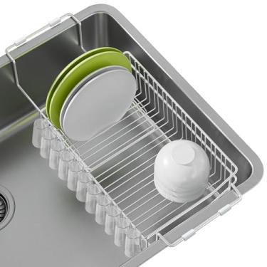 Imagem de Organizador de esponja sobre a pia da cozinha, suporte de esponja, expansível para escova de esponja, saboneteira, pano, pano de 36,8 cm a 56 cm, aço inoxidável (36,8 cm a 56 cm)