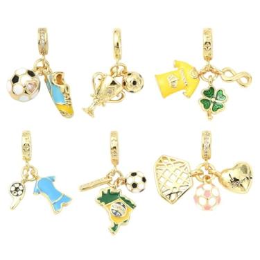 Imagem de KitBeads 6 peças de pingentes de futebol futebol de zircônia cúbica, sapatos de uniforme dourado esportivo com furos grandes para pulseiras europeias, colares, joias, artesanato