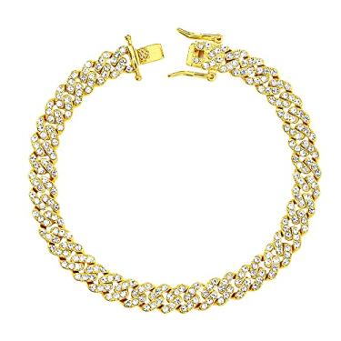 Imagem de Tornozeleira cubana dourada para mulheres, homens, adolescentes, meninas, meninos, 14K, corrente gelada, folheada a ouro branco 8 mm de largura com strass incrustado corrente tornozeleira feminina, Metal Cobre, Zircônia cúbica