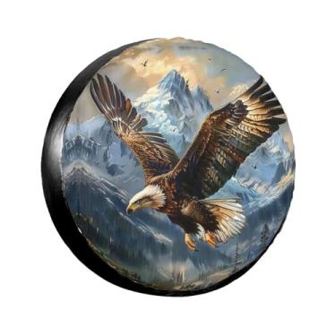 Imagem de LOJAOGON Capa de pneu sobressalente Flying American Flag Eagle Protetores de roda à prova de poeira Capa de pneu de roda para trailer, trailer, areia muitos veículos 43.2 cm
