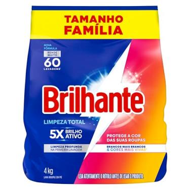 Imagem de Brilhante Lava-Roupas Em Pó Roupas Brancas E Coloridas Limpeza Total Pacote Tamanho Família 4 Kg (Pacote De 1)