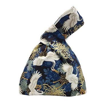Imagem de BAR AUTOTECH Bolsa de pulso elegante de algodão com estampa japonesa, bolsa de mão, bolsa de lona portátil para mulheres, mulheres, Blue Grus Japonensis, Cotton