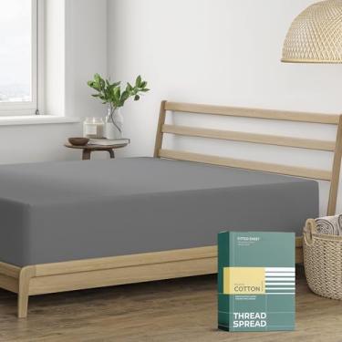 Imagem de THREAD SPREAD Lençol Queen 100% algodão orgânico, tecido percal, cinza escuro, 1 lençol de elástico Queen com bolso profundo, serve para colchão de até 40,6 cm, roupa de cama de luxo com certificação