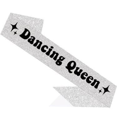 Imagem de Ramciyo Dancing Queen Sash Disco Festa de Despedida de Solteira Decorações- Decorações de Festa Mamma Mia, Decorações de Festa de Aniversário, Você É A Rainha Da Dança Decorações d (, Prata)