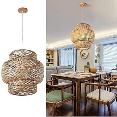 Imagem de Luz pendente de bambu tecida à mão luz operada por bateria, lâmpada pendente movida a bateria tecida à mão, lustres naturais, 1 luz pendurada para cozinha fazenda (cor: Natural)