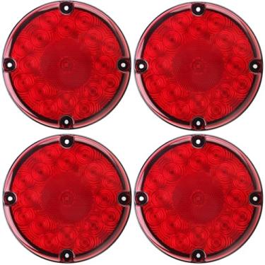 Imagem de 4 peças de 17,78 cm de barramento redondo LED luz traseira vermelha 17 LED caminhão trailer van 17 polegadas ônibus escolar redondo veículos de trânsito LED parar virar luzes de freio STT lâmpadas