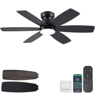 Imagem de Kviflon Ventiladores de teto modernos de 116 cm com controle remoto de luzes/aplicativo, ventilador de teto de perfil baixo com luz, montagem embutida, 3 CCT, 6 lâminas reversíveis, 6 velocidades