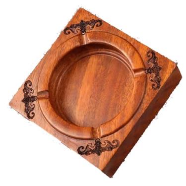 Imagem de Cinzeiro quadrado de madeira antiqueda para casa cinzeiro de madeira maciça adequado para terraço, casa, exterior, escritório e festa, marrom