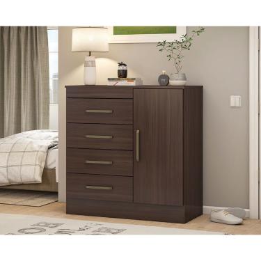 Imagem de Cômoda Solteiro Montevideu c/ 1 Porta e 4 Gavetas Cafe Touch - Demóbile