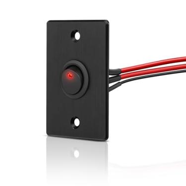 Imagem de Acegoo Interruptor basculante de painel de alumínio 12V vermelho iluminado por LED 20A SPST interruptor liga/desliga com cabos pré-cabeados de 14 AWG para trailer, barco, caminhão, carro, automotivo