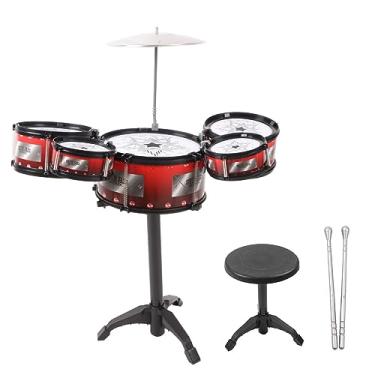 Imagem de Conjunto de bumbo de bumbo de instrumento musical Percussion Kit de bateria de jazz portátil para iniciantes crianças crianças abs pvc robuste tambor tambor cymbals Complete