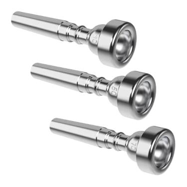 Imagem de KiBcsLic Conjunto de 3 Boquilhas de Trompete Duráveis ​​3C, 5C E 7C para Músicos Iniciantes E Profissionais, para Apresentações No Palco, Prata