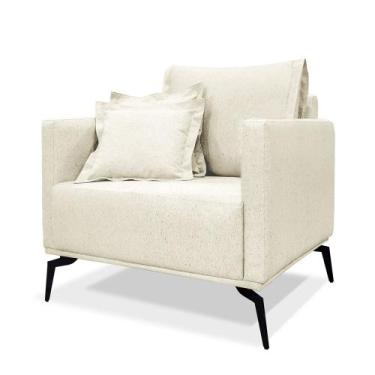 Imagem de Poltrona Decorativa Estofada em Linho com Pés Metálicos - Living Lucad