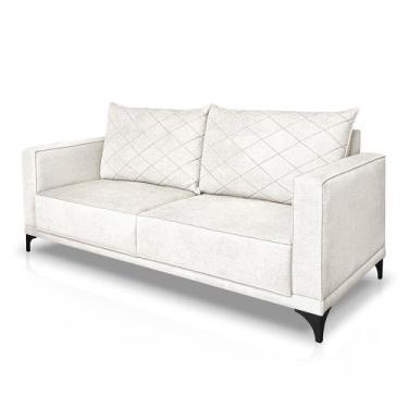 Imagem de Sofá 2 Lugares 1,60m Estofado em Bouclé Off White com Pés Metálico - E