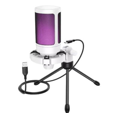 Imagem de Microfone USB, jogos para PC,streaming,podcasts,gravação,microfono condensador de mesa para computador,compatível com Mac/PS4/PS5,com controle RGB,toque mudo,conector para fone ouvido- A2 (BRANCO)