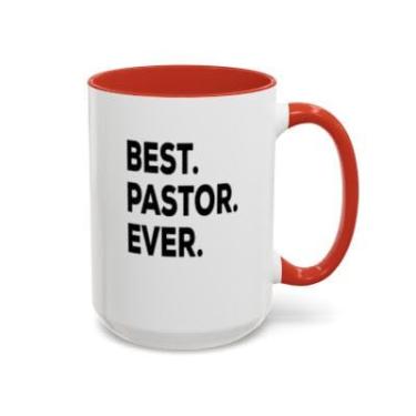 Imagem de SpreadPassion Caneca de café Best Pastor Ever – Presente engraçado para pastor, caneca de acento de apreciação religiosa, presente do ministério cristão (vermelho, 425 g)