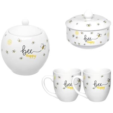 Imagem de Kit Honey Açucareiro com Colher 350ml + Manteigueira 10cm e 2 Canecas 30ml em Porcelana Branca