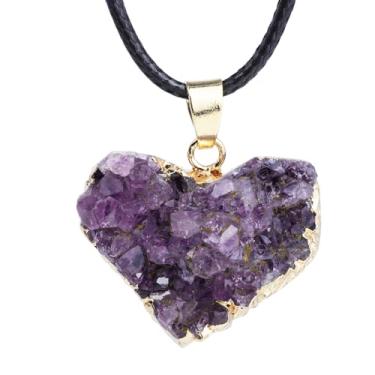 Imagem de Togous Colares de cristal de ametista para mulheres, cristais de coração e pedras curativas, colar roxo natural de proteção espiritual Reiki joia presente para mulheres