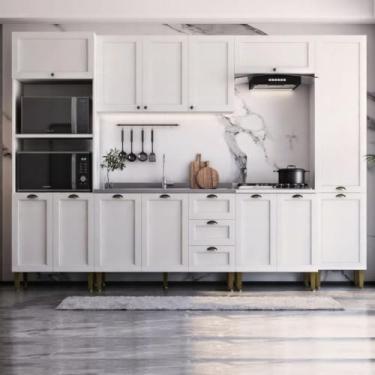 Imagem de Armário Cozinha Americana Modulada Completa 305cm com Balcão Multimóveis Cr20496 Branco