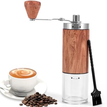 Imagem de Moedor de café manual, moedor de grãos de café portátil com grande capacidade, frasco de vidro de rebarbas de cerâmica grossa com manivela de aço inoxidável, para viagens, acampamento, escritório