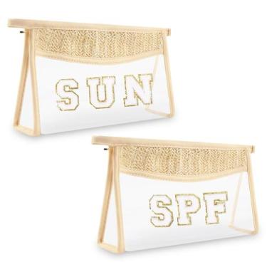 Imagem de Bolsa de maquiagem Iqimott Boho Patch Clear Letter impermeável para mu