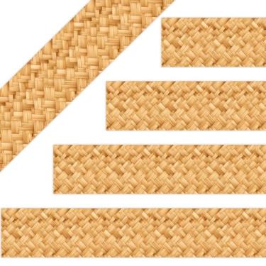 Imagem de Bordas de quadro de avisos de bambu boho, acabamento de vime reto para decoração de sala de aula, quadro branco de fazenda, quadro de cortiça, decoração de festa escolar em casa 91 m